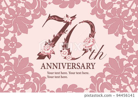 70th anniversary design material. Numeric font with flowers and lace frame. vector. 70th anniversary design material. Numeric font with flowers and lace frame. vector. 94456141