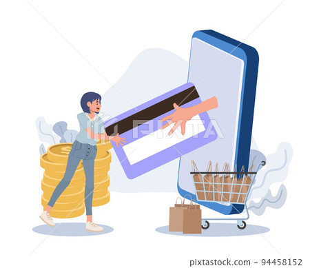 Online store payment. Bank credit cards accept.E-paying concept. digital pay technology and modern retail. vector illustration 94458152