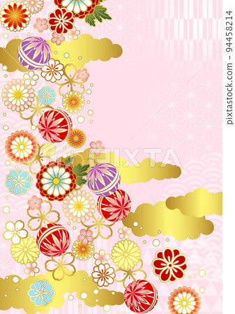 Japanese flower tomari pink Japanese pattern background vertical 94458214