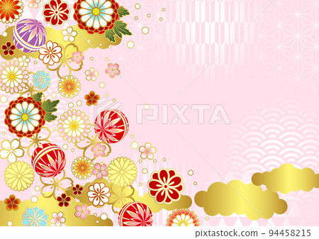 Japanese flower tomari pink Japanese pattern background horizontal 94458215
