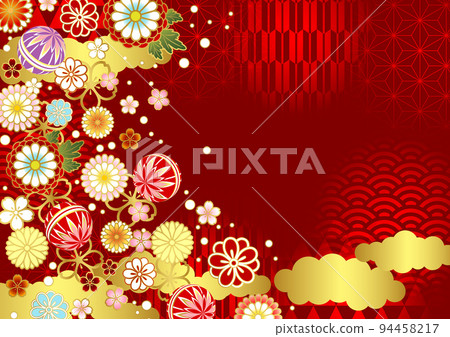 Japanese flower tomari red Japanese pattern background horizontal 94458217