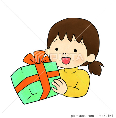 Illustration of a girl who is happy to receive a gift Illustration of a girl who is happy to receive a gift 94459161
