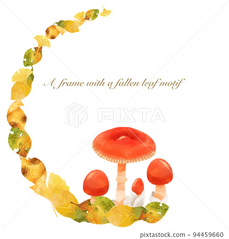 以秋天為靈感的圓形框架，落葉和蘑菇 94459660