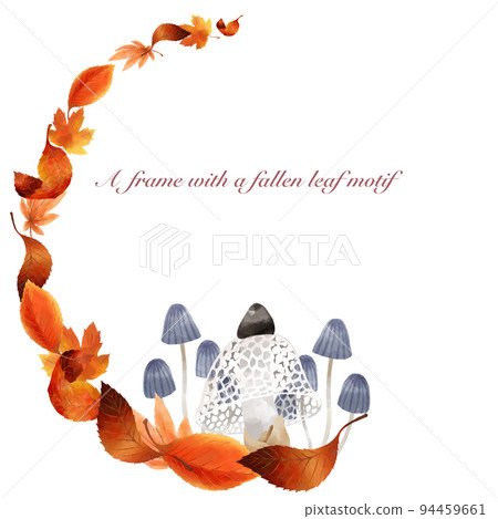 以秋天為靈感的圓形框架，落葉和蘑菇 94459661
