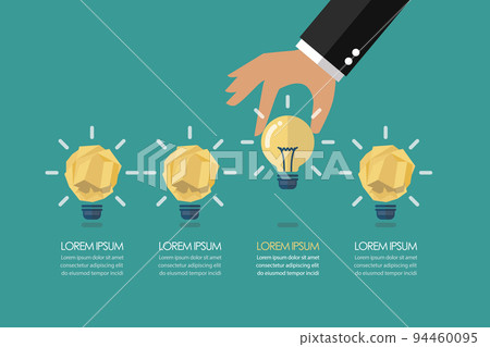 Hand picking up the perfect idea among the crumpled paper ideas infographic Hand picking up the perfect idea among the crumpled paper ideas infographic 94460095