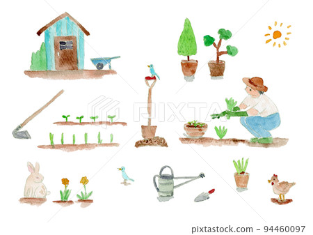 Gardening watercolor illustration set Gardening watercolor illustration set 94460097