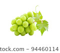 Cutout beautiful bunch of fresh green Shine Muscat grape with leaf isolated on white background 94460114
