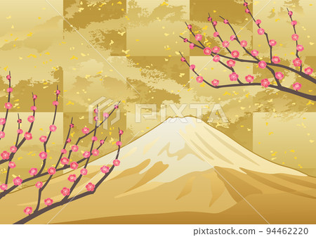 裝飾背景-金箔上的小白和富士山 裝飾背景-金箔上的小白和富士山 94462220