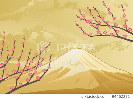 裝飾背景-金箔上的小白和富士山 裝飾背景-金箔上的小白和富士山 94462221