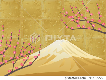 裝飾背景-金箔上的小白和富士山 裝飾背景-金箔上的小白和富士山 94462222