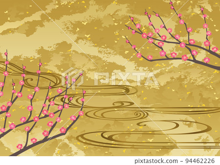 裝飾背景-金箔上的小白和流水 裝飾背景-金箔上的小白和流水 94462226