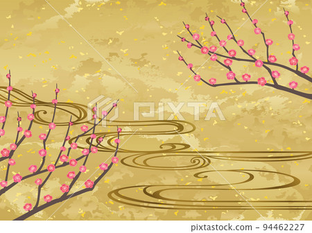 裝飾背景-金箔上的小白和流水 裝飾背景-金箔上的小白和流水 94462227