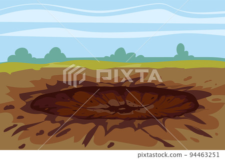 Crater is a trace from the explosion on the ground of a shell, mine, meteor 94463251
