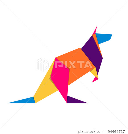 Kangaroo origami. Abstract colorful vibrant kangaroo logo design. Animal origami. Vector illustration 94464717