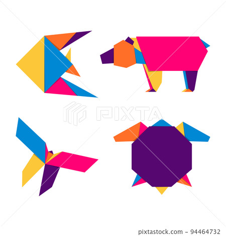Set animals origami. Abstract colorful vibrant animals logo design. Animal origami 94464732