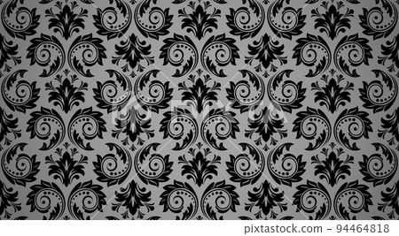 Floral pattern. Vintage wallpaper in the Baroque style. Seamless vector background. Black and gray ornament for fabric, wallpaper, packaging. Ornate Damask flower ornament Floral pattern. Vintage wallpaper in the Baroque style. Seamless vector background. Black and gray ornament for fabric, wallpaper, packaging. Ornate Damask flower ornament 94464818