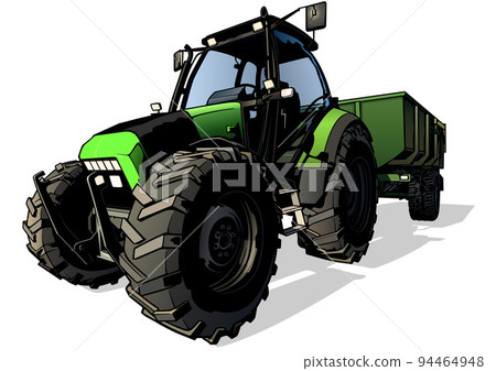 Green Agricultural Tractor with Trailer 94464948