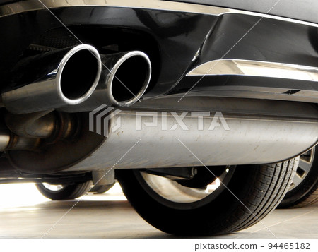 New Car Exhaust Double Pipe Closeup Stock Photo  94465182