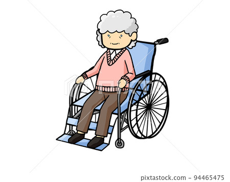 Illustration of a Caucasian old woman in a wheelchair 94465475