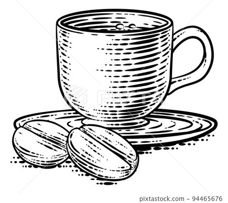 Coffee Beans And Cup Vintage Woodcut Illustration 94465676