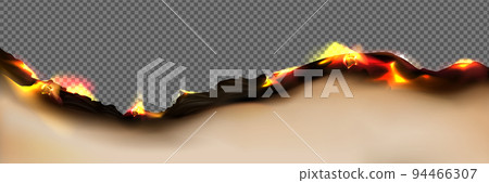 Burnt paper edge with fire and black ash 94466307