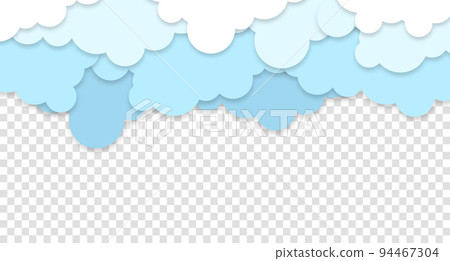 White clouds on blue sky background. Vector paper clouds. White Cloud on blue sky paper cut design. Vector paper art illustration. Paper cut style. Place for text. 94467304