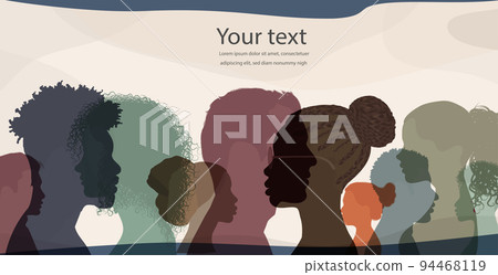 Banner silhouette profile group of men and women of diverse cultures. Diversity multicultural people. Concept of racial equality and anti-racism.Multiethnic  community.Friendship.Allyship 94468119