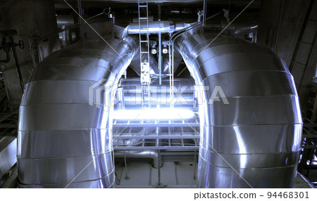 Equipment, cables and piping as found inside of industrial power plant Equipment, cables and piping as found inside of industrial power plant 94468301