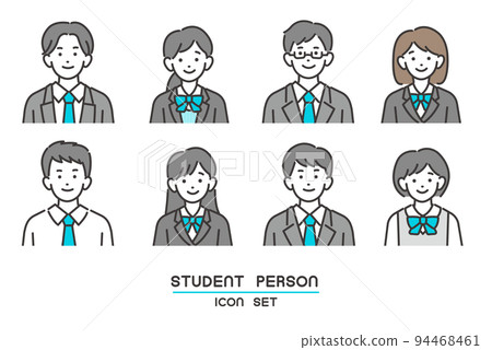 簡單易用的矢量圖，顯示學生在西裝外套制服/制服/高中生/初中生/補習班中的面部圖標 94468461