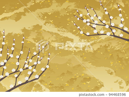 裝飾背景-金箔上的白梅花 裝飾背景-金箔上的白梅花 94468596