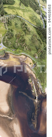 Aerial of the mouth of the Fintragh river at Fintra beach by Killybegs, County Donegal, Ireland Aerial of the mouth of the Fintragh river at Fintra beach by Killybegs, County Donegal, Ireland 94468668