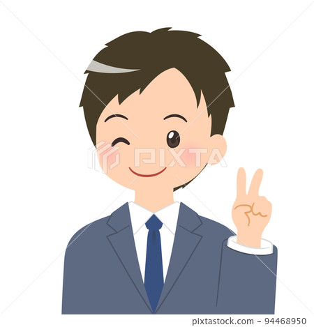 Bust-up illustration of a young businessman making a V sign Bust-up illustration of a young businessman making a V sign 94468950