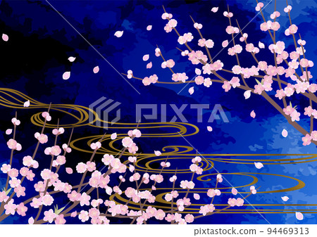 裝飾背景-夜空中的桃花和流水 裝飾背景-夜空中的桃花和流水 94469313