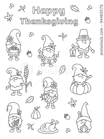 Coloring page with cute little gnomes. Coloring page with cute little gnomes. 94469578