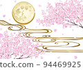 裝飾背景——櫻花、流水和月亮 94469925