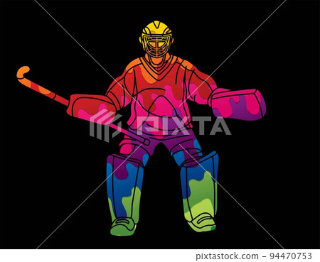 Goalkeeper Field Hockey Sport Male Player Action Cartoon Graphic Vector 94470753