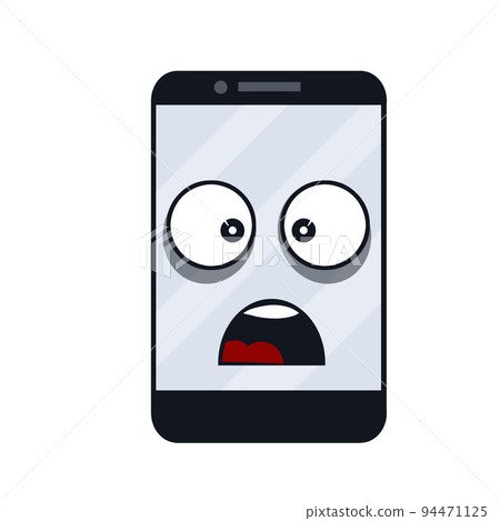 Mobile phone with sad face on screen. 94471125