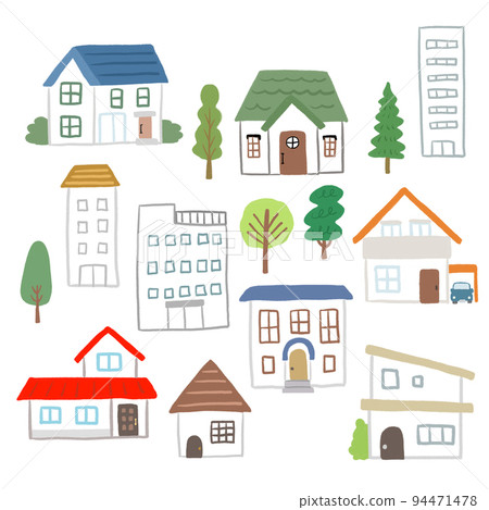 Hand drawn style cityscape illustration set Hand drawn style cityscape illustration set 94471478