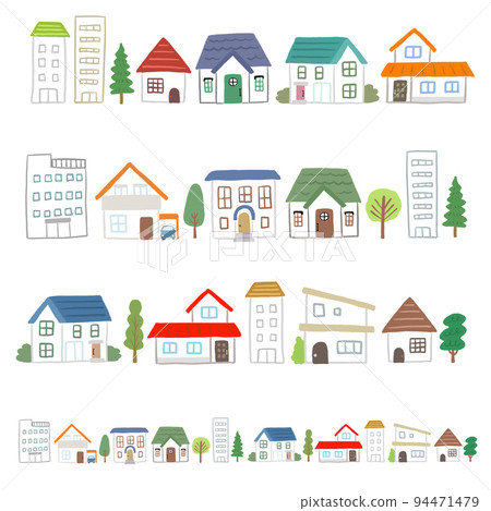 Line illustration of a residential townscape with a cute touch Line illustration of a residential townscape with a cute touch 94471479