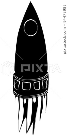 Black silhouette of spaceship with hull like squid isolated on white. Design element. Black silhouette of spaceship with hull like squid isolated on white. Design element. 94472983