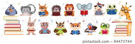 Cartoon cute cartoon animals and birds reading books 94473744