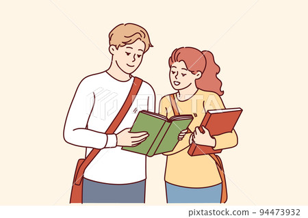Happy students with textbooks before class Happy students with textbooks before class 94473932