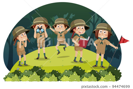 Children camping out forest scene 94474699