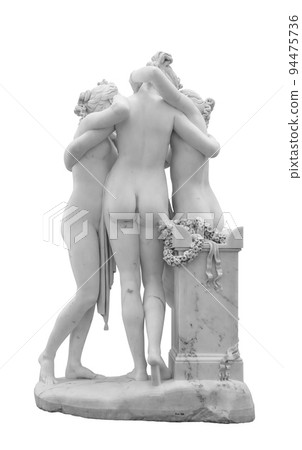 Ancient statue. Three Graces sculpture of Antonio Frilli in the State Hermitage Museum. Goddess of charm, beauty, nature, creativity, goodwill, and fertility. Masterpiece isolated with clipping path 94475736