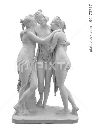 Ancient statue. Three Graces sculpture of Antonio Frilli in the State Hermitage Museum. Goddess of charm, beauty, nature, creativity, goodwill, and fertility. Masterpiece isolated with clipping path 94475737