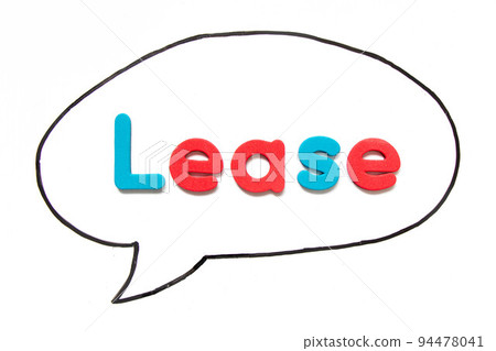 Alphabet letter with word lease in black line hand drawing as bubble speech on white board background 94478041