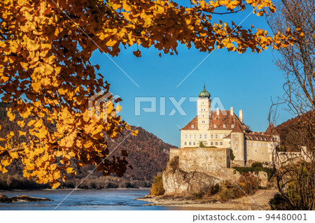 The medieval Schonbuhel castle, built on a rock over Danube river during autumn in Wachau valley, UNESCO, Austria 94480001