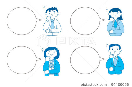 A set of business people with speech bubbles, thinking 94480066