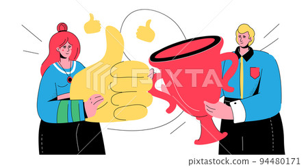 Grand Prize - colorful flat design style banner with trendy characters Grand Prize - colorful flat design style banner with trendy characters 94480171