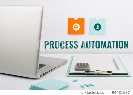 Hand writing sign Process AutomationTransformation Streamlined Robotic To avoid Redundancy. Word Written on Transformation Streamlined Robotic To avoid Redundancy 94481687